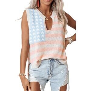 USA Flag Notched Neckline Loose Sweater Vest New Sizes Small orX-Large